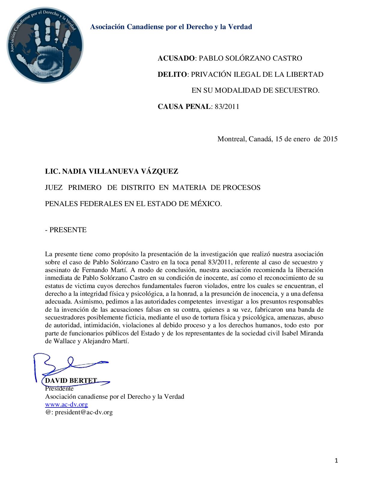 Carta dirigida a LICENCIADA NADIA VILLANUEVA VAZQUEZ 